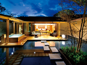 露天風呂、日本庭園の美しい客室